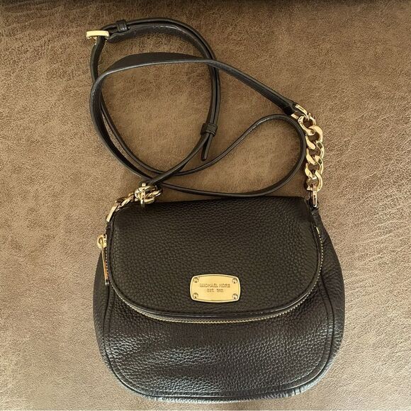 Michael Kors Black Leather Women's Crossbody Purse Bag - Picture 3 of 12